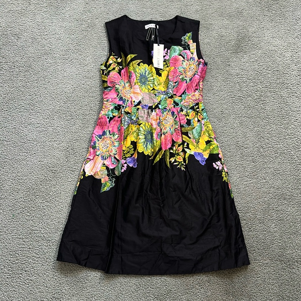 ▪️Frock Shop | Floral Black A-line Sleeveless Dress